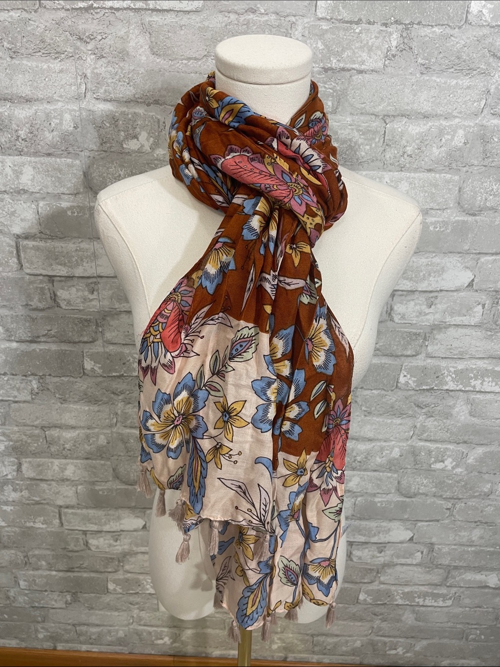 Maurices bohemian-style rust brown floral lightweight oblong scarf